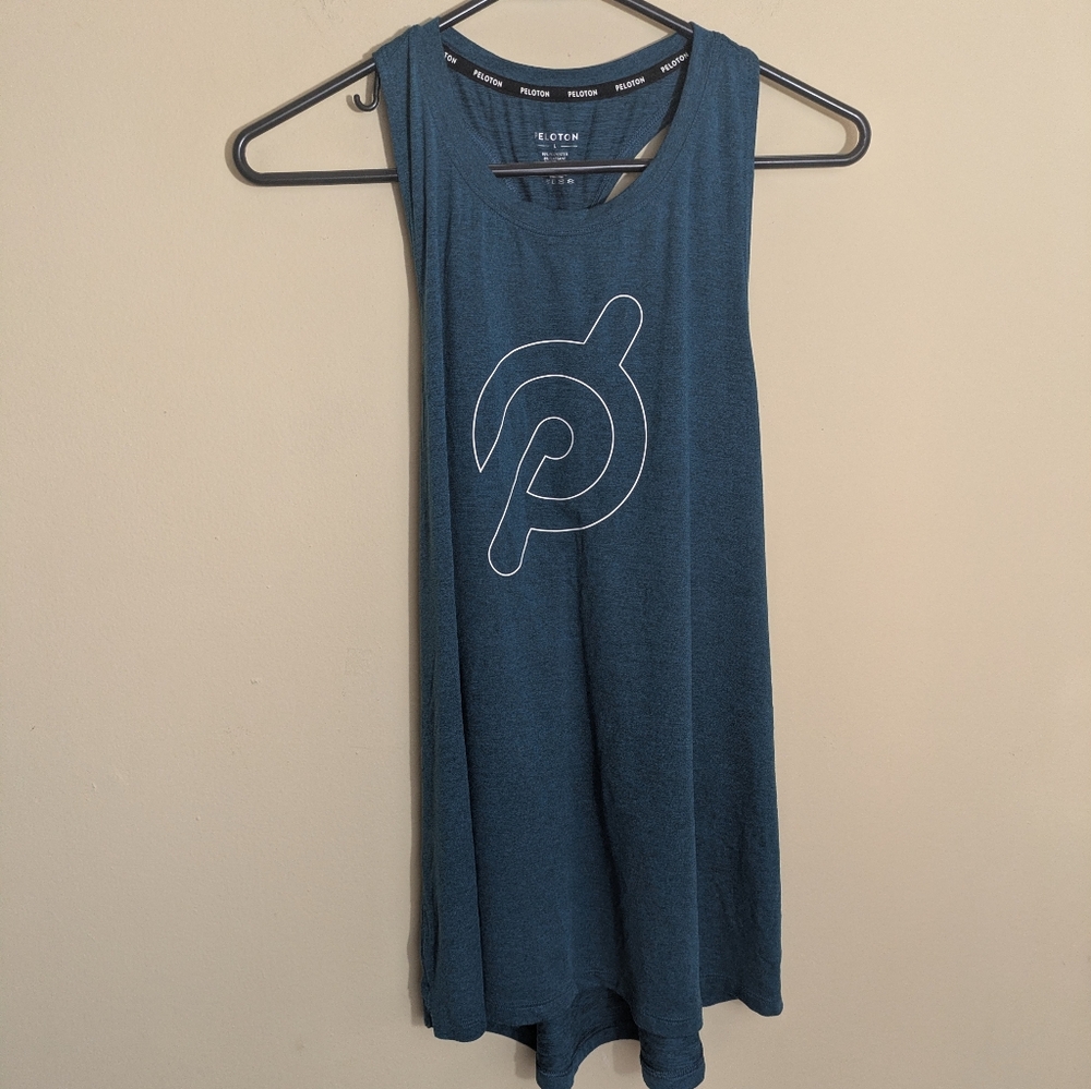Peloton teal twist back athletic tank top